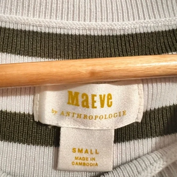 Anthropologie Olive and White Striped Long Sleeve Top - Picture 3 of 6